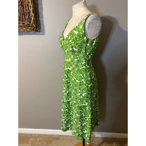 Boden Dress 8R US 4 Green Ivory Cotton Washable A Line Side Zipper - Picture 8 of 10